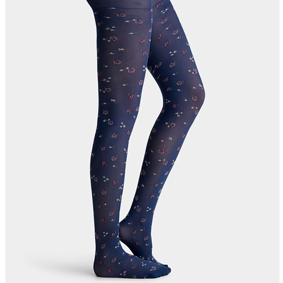 Navy with ditsy roses microfibre tights made in Italy NWT - Picture 1 of 9